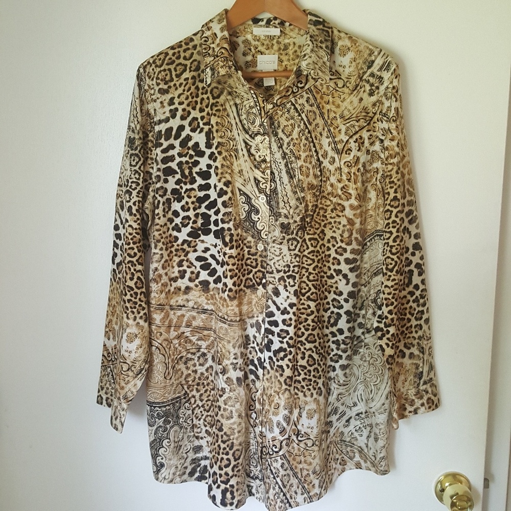 Chico's Leopard Print No Iron Shirt
